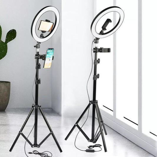 26cm LED Selfie Ring Light with Phone Mount, 7ft Adjustable Tripod, 3 Color Modes, USB-Powered Dimmable Light for Photography & Video Shooting
