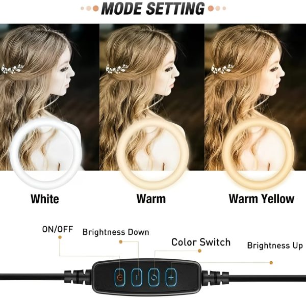 26cm LED Selfie Ring Light with Phone Mount, 7ft Adjustable Tripod, 3 Color Modes, USB-Powered Dimmable Light for Photography & Video Shooting