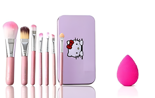 07 Pcs Kitty Style Pink Makeup Brush Set | Complete Kit for Beginners & Professionals 💖🖌️