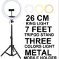 26cm LED Selfie Ring Light with Phone Mount, 7ft Adjustable Tripod, 3 Color Modes, USB-Powered Dimmable Light for Photography & Video Shooting