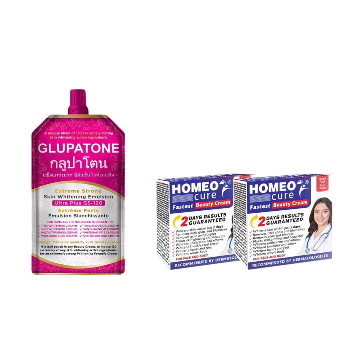 2 Homeo Cure Beauty Cream + 1 Glutone | Pack of 3 Skin Care Essentials | Whitening & Glowing Skin Formula