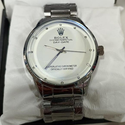 Rolex Men's Formal Quartz Wrist Watch | Premium Stainless Steel Chain | High-Quality Men's Watch with Box | Classic Wristwatch for Formal Wear